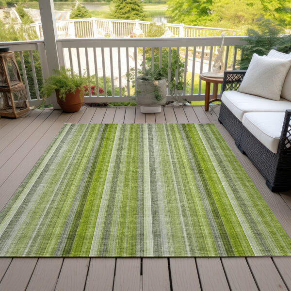 10' X 14' Green Striped Washable Non Skid Indoor Outdoor Area Rug