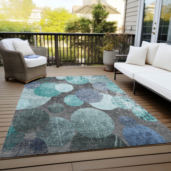 10' X 14' Gray Blue and Purple Abstract Washable Non Skid Indoor Outdoor Area Rug