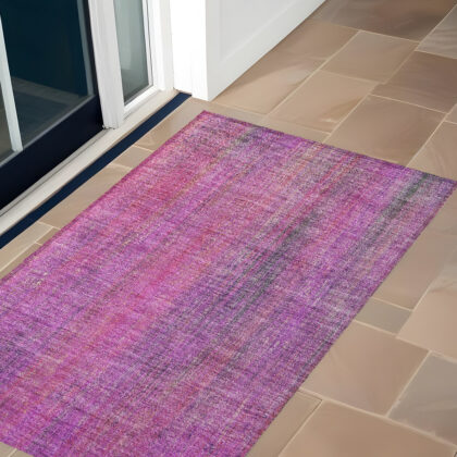 3' X 5' Lilac Striped Washable Non Skid Indoor Outdoor Area Rug