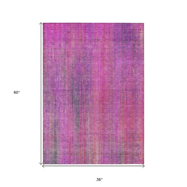 3' X 5' Lilac Striped Washable Non Skid Indoor Outdoor Area Rug