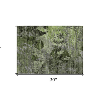 2' X 3' Green and Gray Floral Washable Non Skid Indoor Outdoor Area Rug