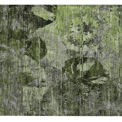 2' X 3' Green and Gray Floral Washable Non Skid Indoor Outdoor Area Rug