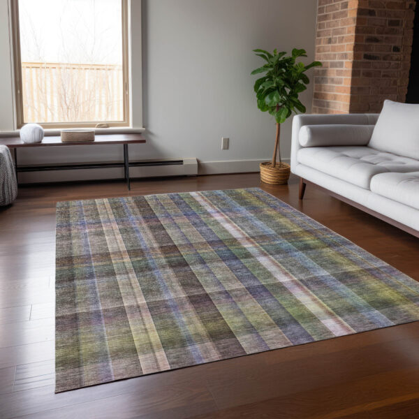 5' X 8' Gray Plaid Washable Non Skid Indoor Outdoor Area Rug