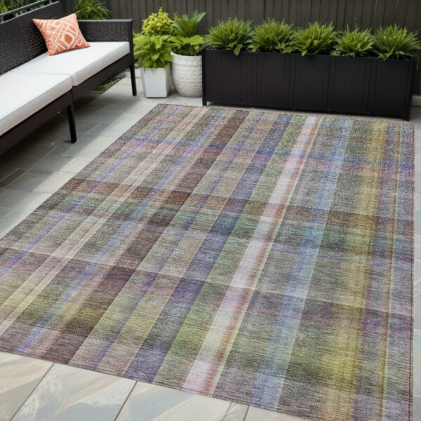 5' X 8' Gray Plaid Washable Non Skid Indoor Outdoor Area Rug