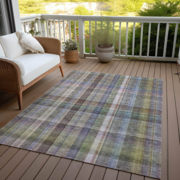 5' X 8' Gray Plaid Washable Non Skid Indoor Outdoor Area Rug