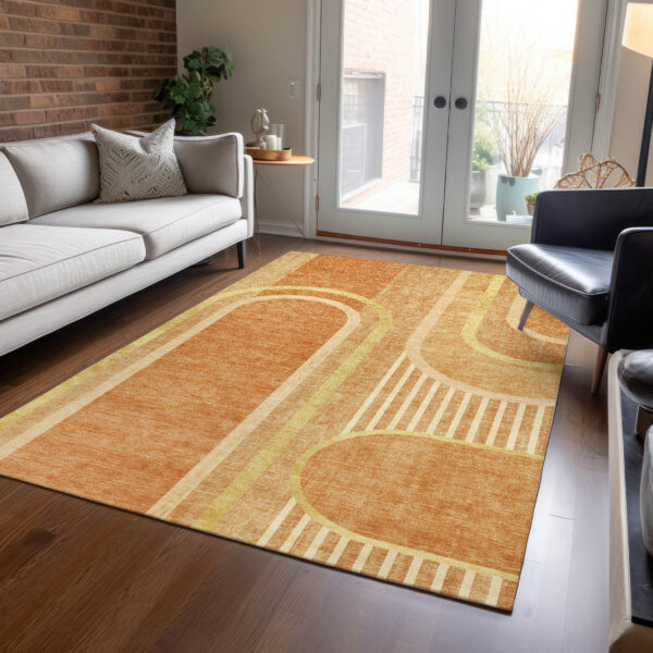 3' X 5' Terra Cotta Abstract Washable Indoor Outdoor Area Rug