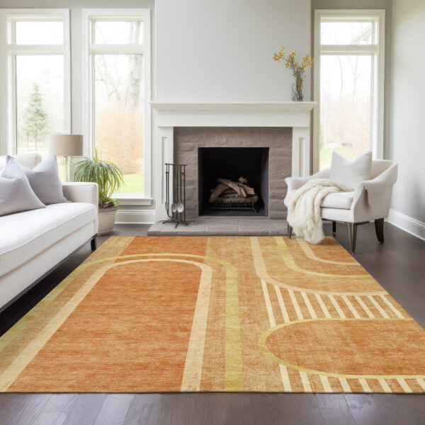 3' X 5' Terra Cotta Abstract Washable Indoor Outdoor Area Rug