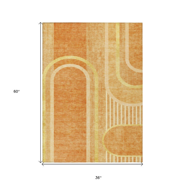 3' X 5' Terra Cotta Abstract Washable Indoor Outdoor Area Rug