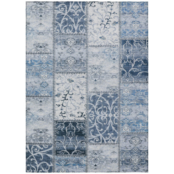 5' X 8' Denim Blue Patchwork Washable Non Skid Indoor Outdoor Area Rug