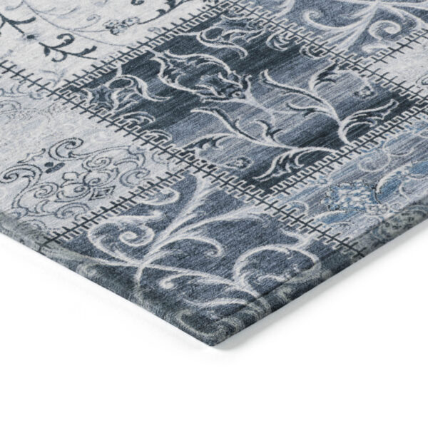 5' X 8' Denim Blue Patchwork Washable Non Skid Indoor Outdoor Area Rug