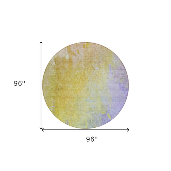 8' Round Blue Gold and Wheat Round Abstract Washable Non Skid Indoor Outdoor Area Rug
