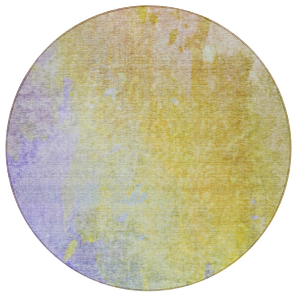 8' Round Blue Gold and Wheat Round Abstract Washable Non Skid Indoor Outdoor Area Rug