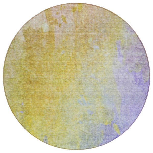 8' Round Blue Gold and Wheat Round Abstract Washable Non Skid Indoor Outdoor Area Rug