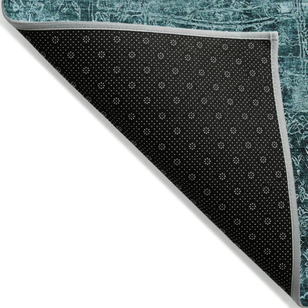 8' Round Teal Round Abstract Washable Non Skid Indoor Outdoor Area Rug