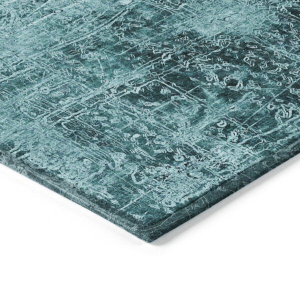 8' Round Teal Round Abstract Washable Non Skid Indoor Outdoor Area Rug