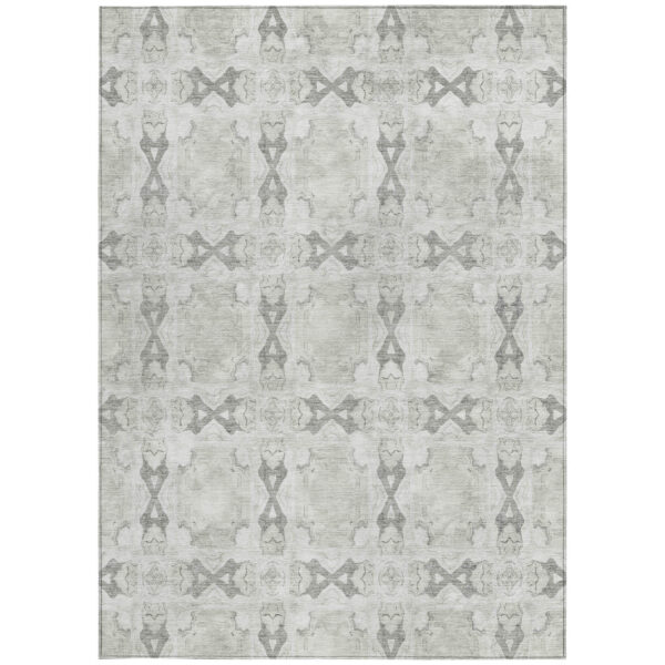 5' X 8' Ivory and Gray Floral Medallion Washable Non Skid Indoor Outdoor Area Rug
