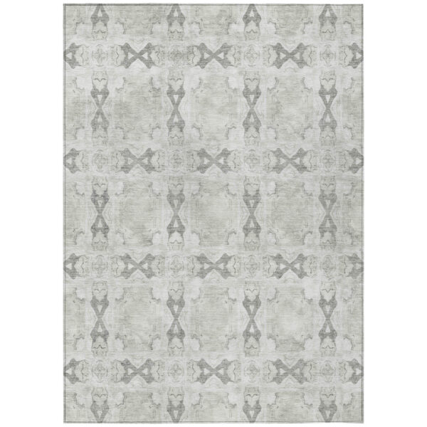 5' X 8' Ivory and Gray Floral Medallion Washable Non Skid Indoor Outdoor Area Rug