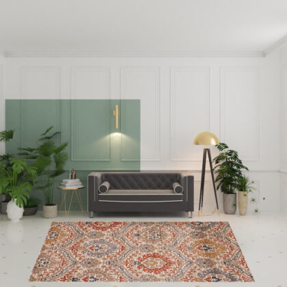 8' X 10' Ivory Orange And Gray Floral Stain Resistant Area Rug