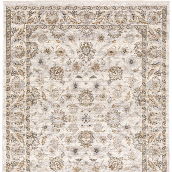 2' X 3' Ivory And Grey Oriental Power Loom Stain Resistant Area Rug With Fringe