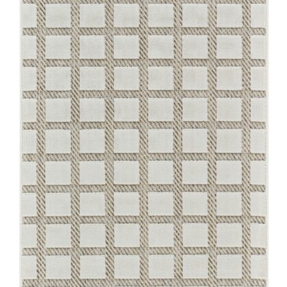 10' Cream and Beige Geometric Distressed Indoor Outdoor Runner Rug