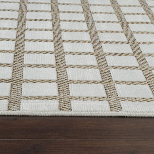 10' Cream and Beige Geometric Distressed Indoor Outdoor Runner Rug