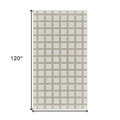 10' Cream and Beige Geometric Distressed Indoor Outdoor Runner Rug