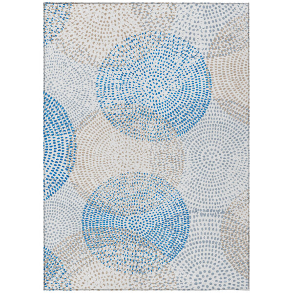5' X 8' Ivory Blue And Taupe Polka Dot Washable Indoor Outdoor Area Rug