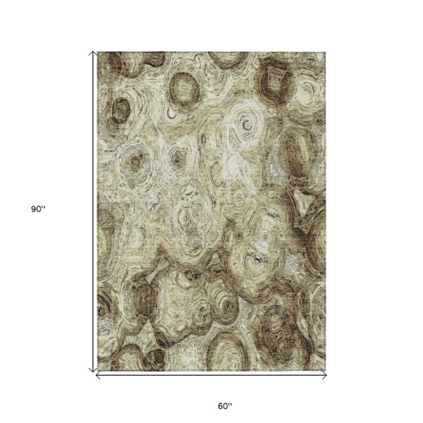 5' X 8' Beige Taupe And Brown Abstract Washable Indoor Outdoor Area Rug