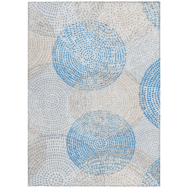 5' X 8' Ivory Blue And Taupe Polka Dot Washable Indoor Outdoor Area Rug