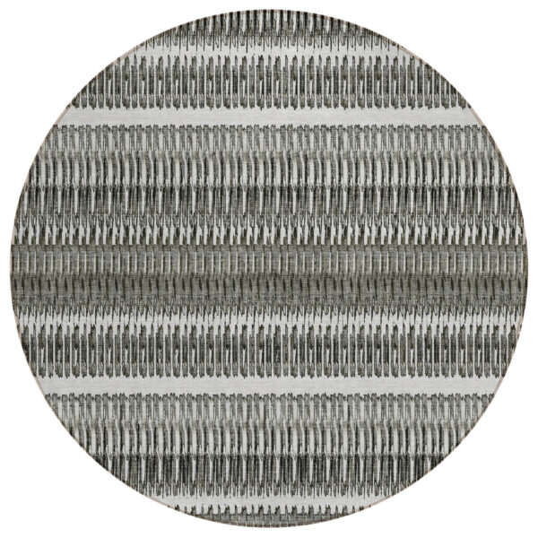 8' Gray Charcoal And Ivory Round Striped Washable Indoor Outdoor Area Rug