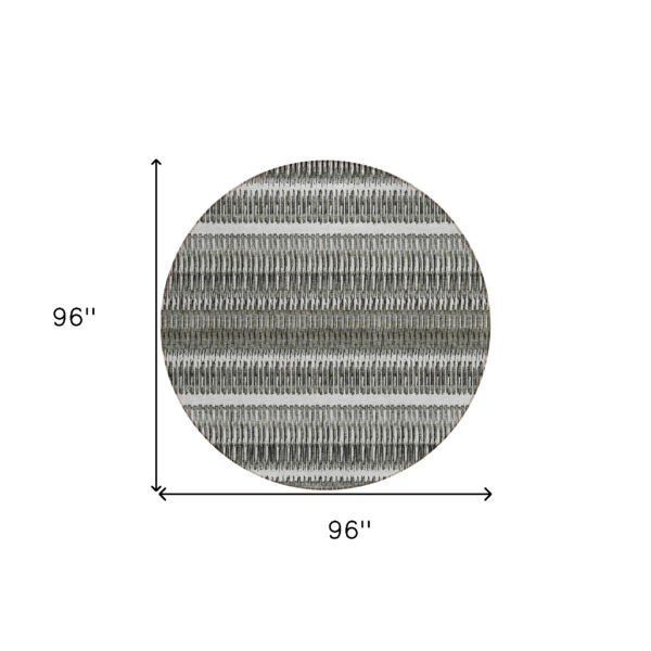 8' Gray Charcoal And Ivory Round Striped Washable Indoor Outdoor Area Rug