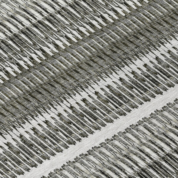 8' Gray Charcoal And Ivory Round Striped Washable Indoor Outdoor Area Rug