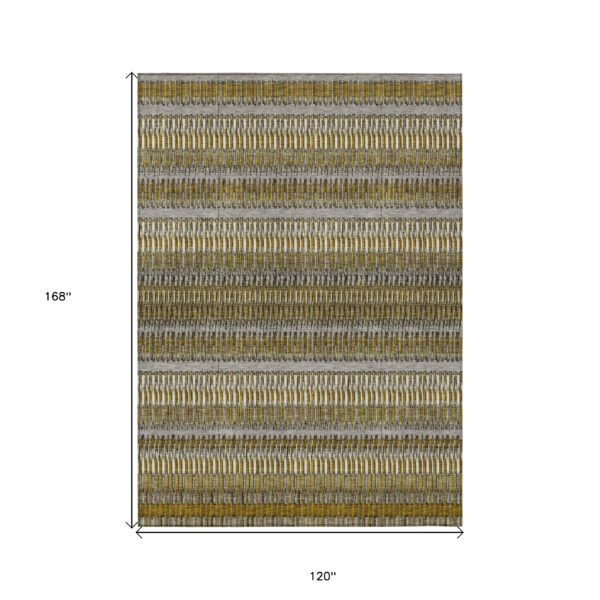 10' X 14' Coffee And Taupe Striped Washable Indoor Outdoor Area Rug