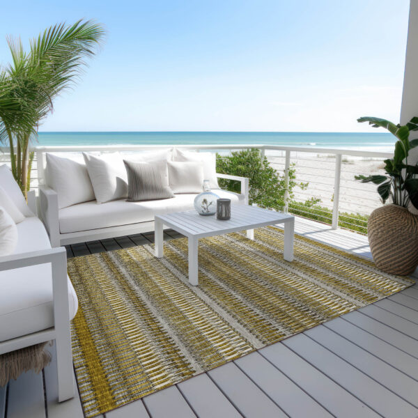 10' X 14' Coffee And Taupe Striped Washable Indoor Outdoor Area Rug
