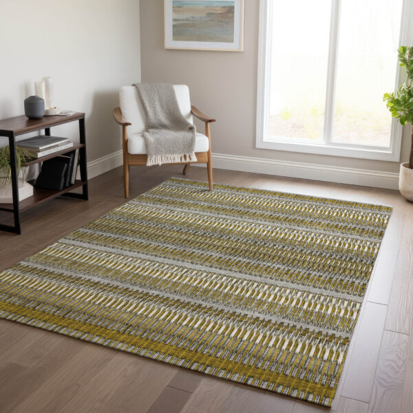 10' X 14' Coffee And Taupe Striped Washable Indoor Outdoor Area Rug