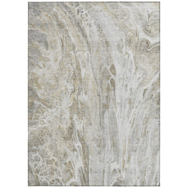 9' X 12' Taupe Beige And Ivory Abstract Washable Indoor Outdoor Area Rug