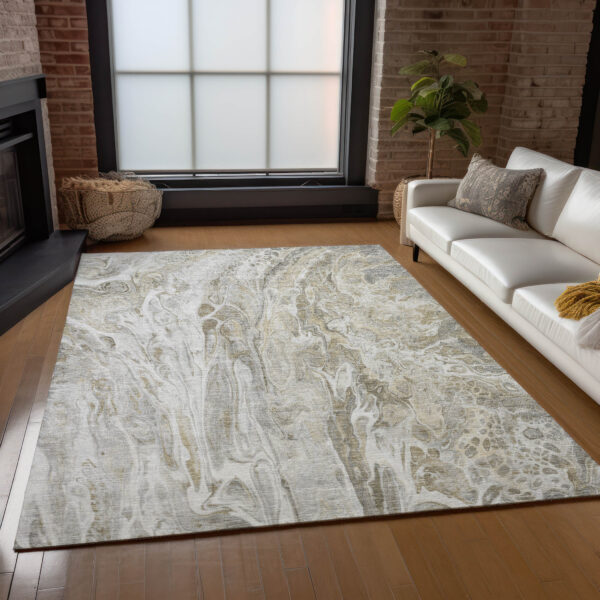 9' X 12' Taupe Beige And Ivory Abstract Washable Indoor Outdoor Area Rug