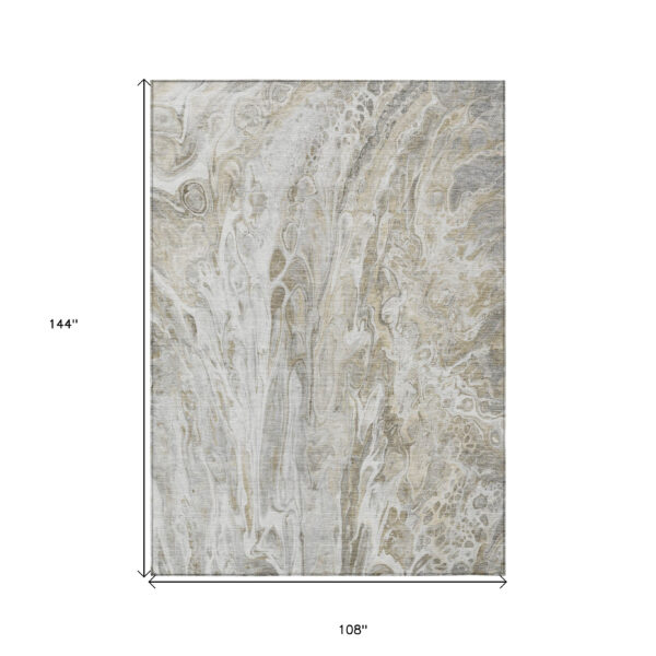9' X 12' Taupe Beige And Ivory Abstract Washable Indoor Outdoor Area Rug