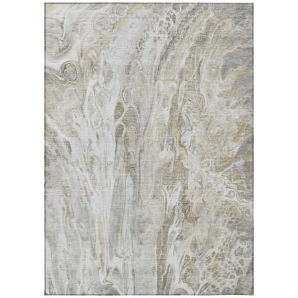 9' X 12' Taupe Beige And Ivory Abstract Washable Indoor Outdoor Area Rug