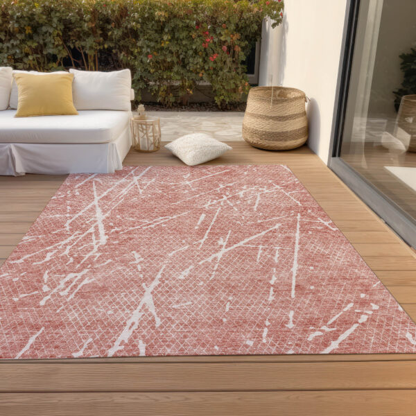 10' X 14' Blush And Ivory Abstract Washable Indoor Outdoor Area Rug