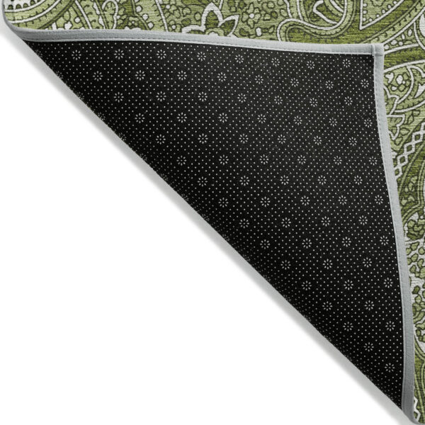 5' X 8' Artichoke Green And Olive Green Paisley Washable Indoor Outdoor Area Rug