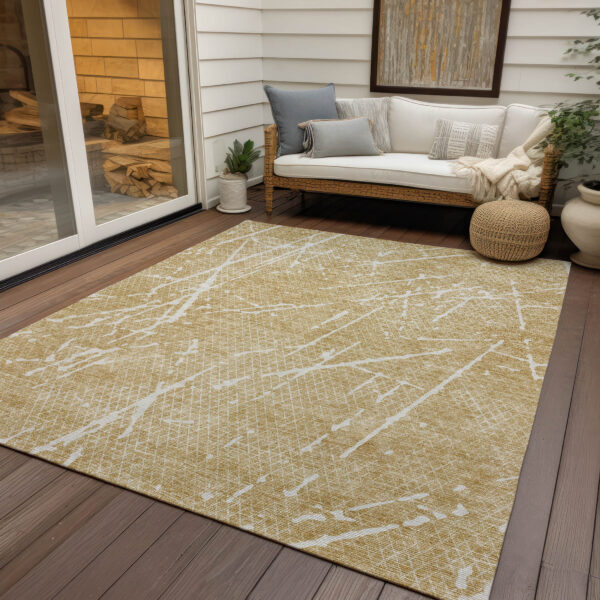 9' X 12' Beige And Ivory Abstract Washable Indoor Outdoor Area Rug