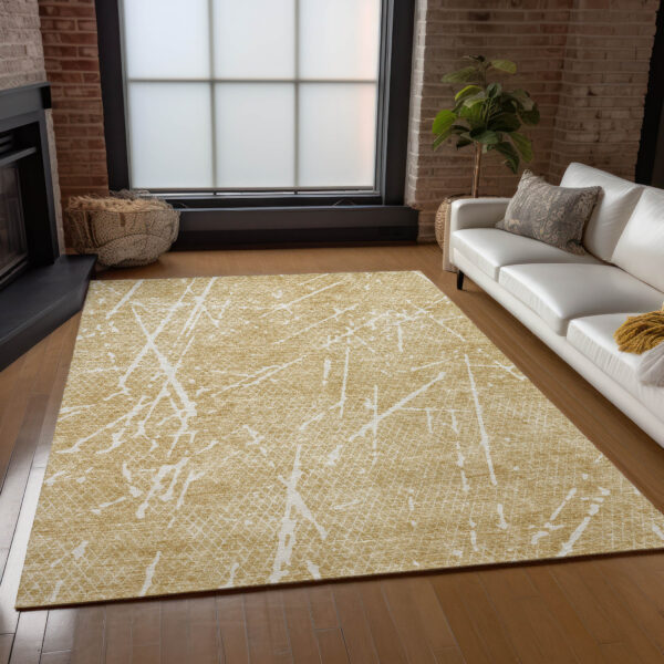 9' X 12' Beige And Ivory Abstract Washable Indoor Outdoor Area Rug