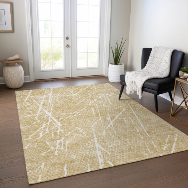 9' X 12' Beige And Ivory Abstract Washable Indoor Outdoor Area Rug
