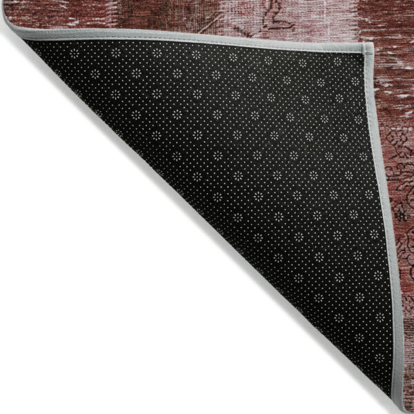 8' X 10' Burgundy Merlot And Blush Patchwork Washable Indoor Outdoor Area Rug