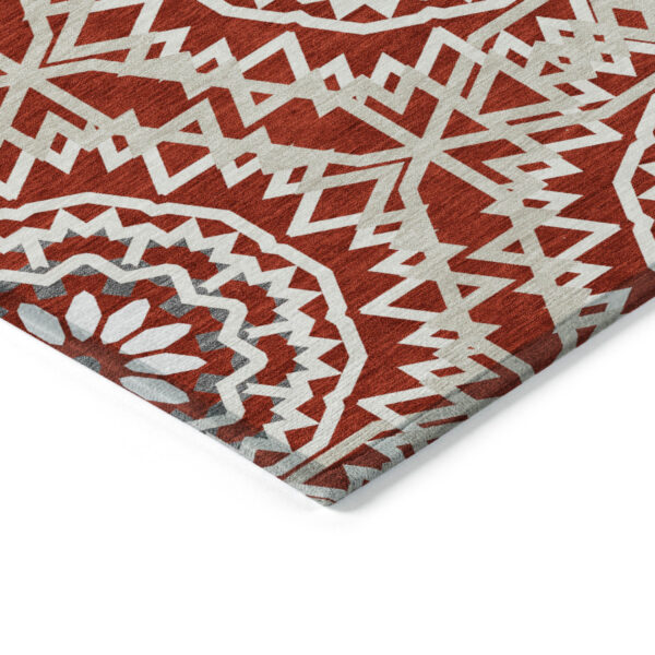 9' X 12' Red Beige And Ivory Floral Medallion Washable Indoor Outdoor Area Rug