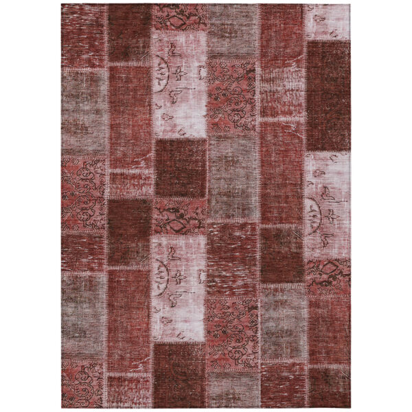 8' X 10' Burgundy Merlot And Blush Patchwork Washable Indoor Outdoor Area Rug