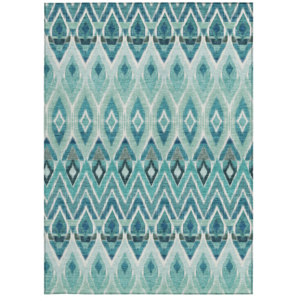 5' X 8' Teal Blue Aqua And Mint Green Southwestern Washable Indoor Outdoor Area Rug