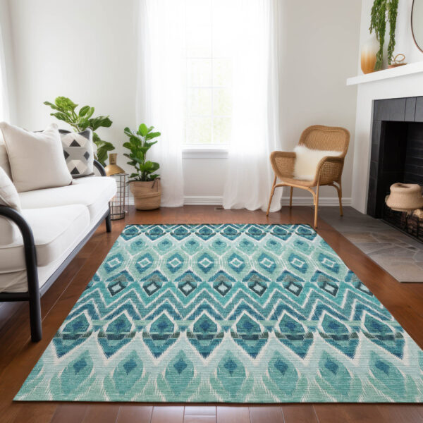 5' X 8' Teal Blue Aqua And Mint Green Southwestern Washable Indoor Outdoor Area Rug