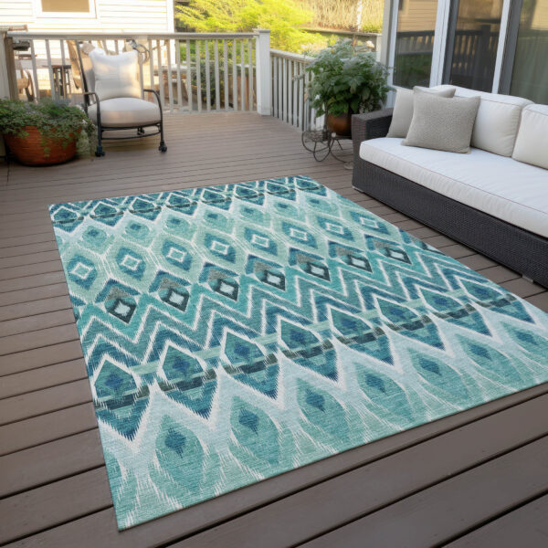 5' X 8' Teal Blue Aqua And Mint Green Southwestern Washable Indoor Outdoor Area Rug